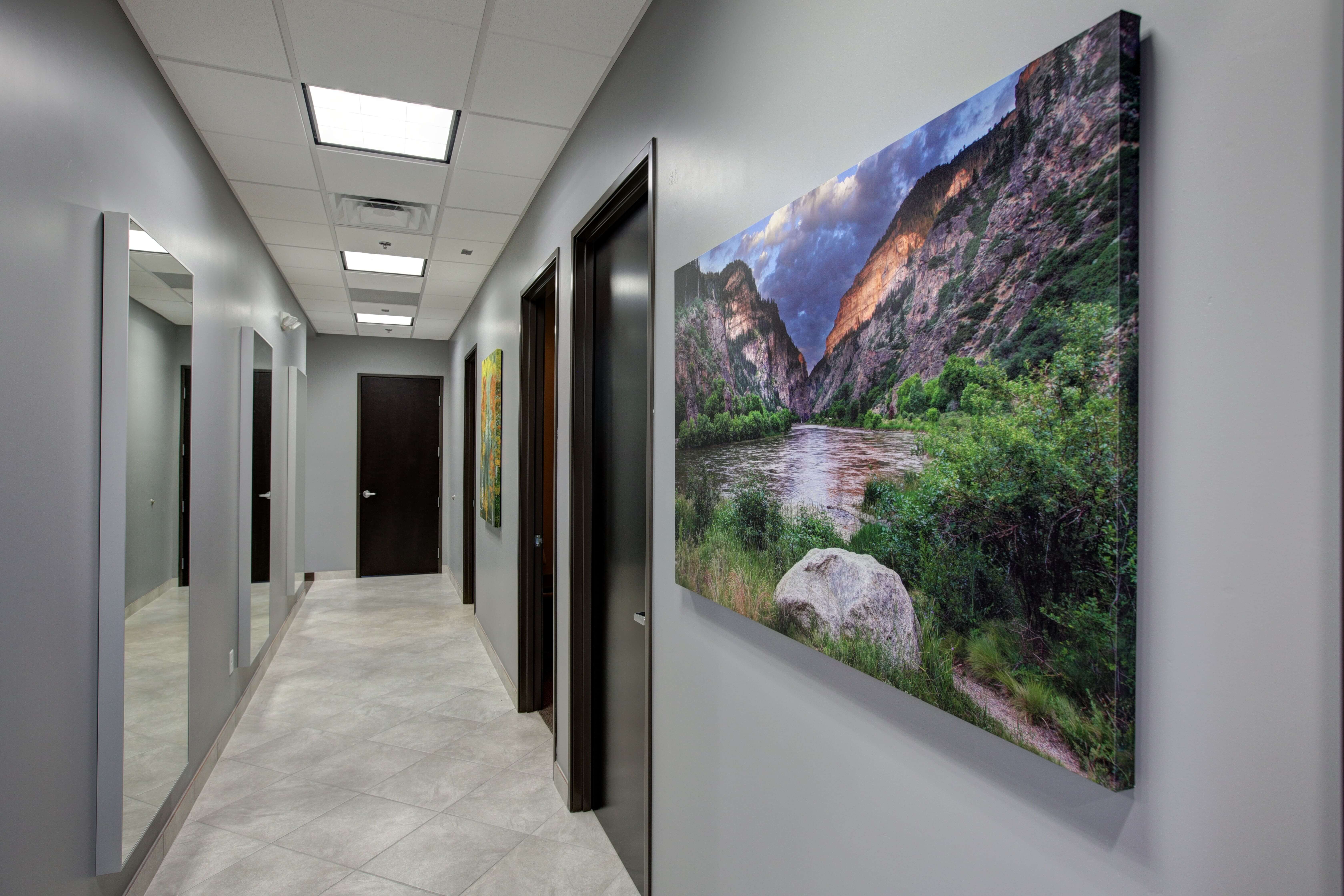 Office hallway with artwork